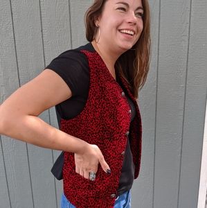 Animal Print Velvet Vest Bright Red and Black yass